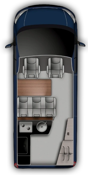 Ford Nugget von oben mit dem Innenraum aus der campercore-Visualisierung